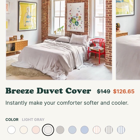 Buffy Bedding Breeze Duvet Cover Full Queen 9 X 90 Light Grey Nwt